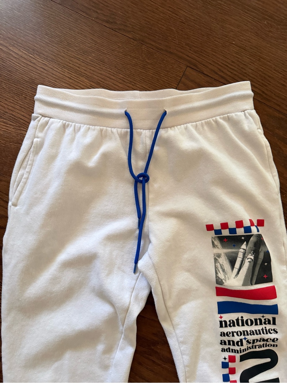 NASA White Jogger Sweatpants with Blue Drawstring - Picture 3 of 5